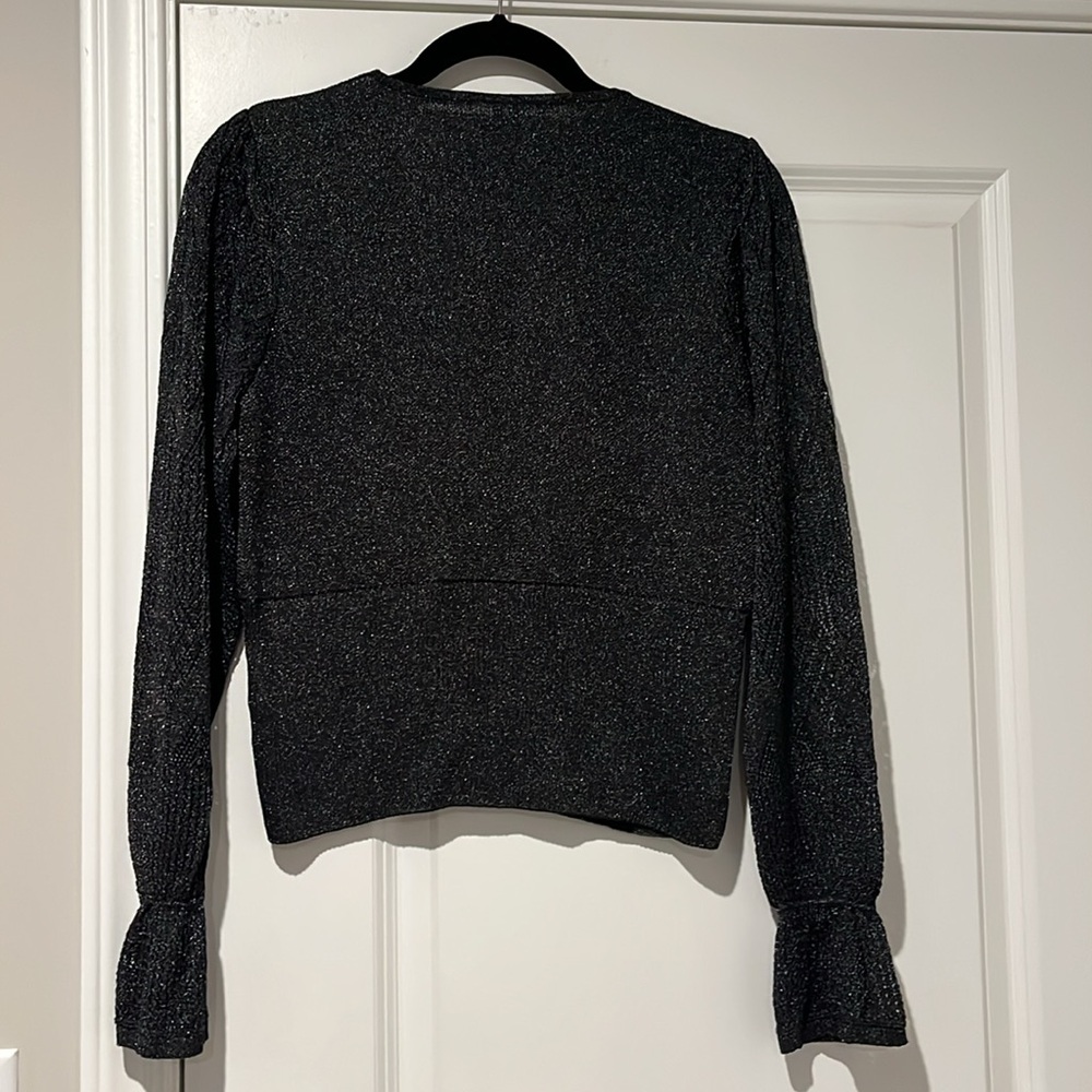 NWT Anthropologie Woven-Sleeve Twofer Fitted Black V-Neck Sweater Small - Picture 5 of 10